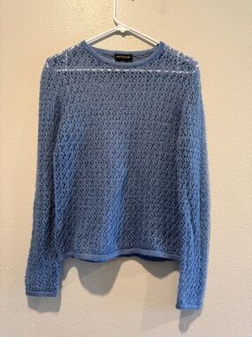 Ann Taylor Light Blue Open-Weave Scoopneck Sweater. PTP 18”. Length 23”